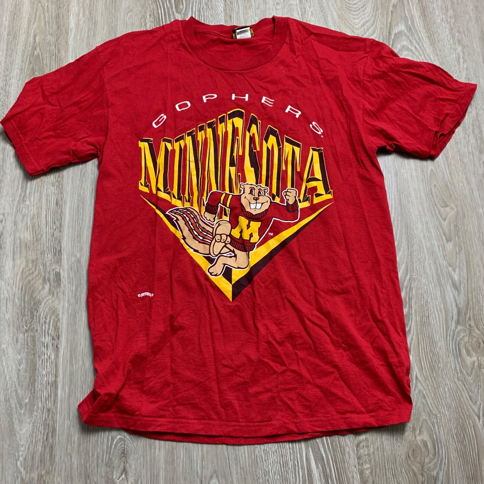

Minnesota Gophers Nutmeg Goldy Mascot Винтажная графическая красная желтая футболка мужская, Красный