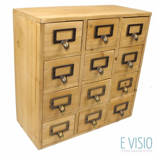 Rustic Wooden Storage 12 Drawers With Label Inserts Desk Tidy