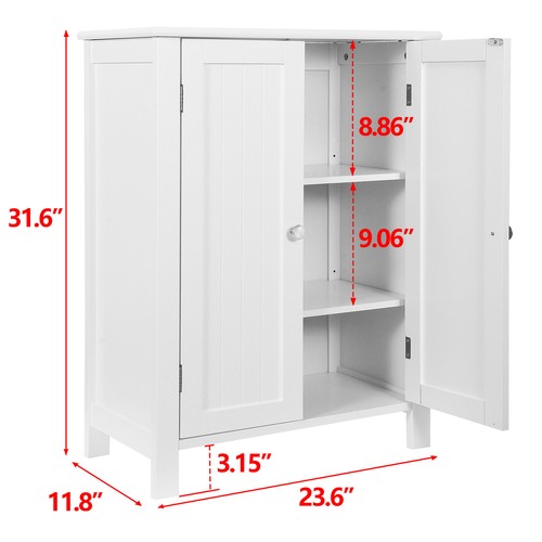 Bathroom Floor Storage Cabinet with Double Door Adjustable Shelf Furniture White