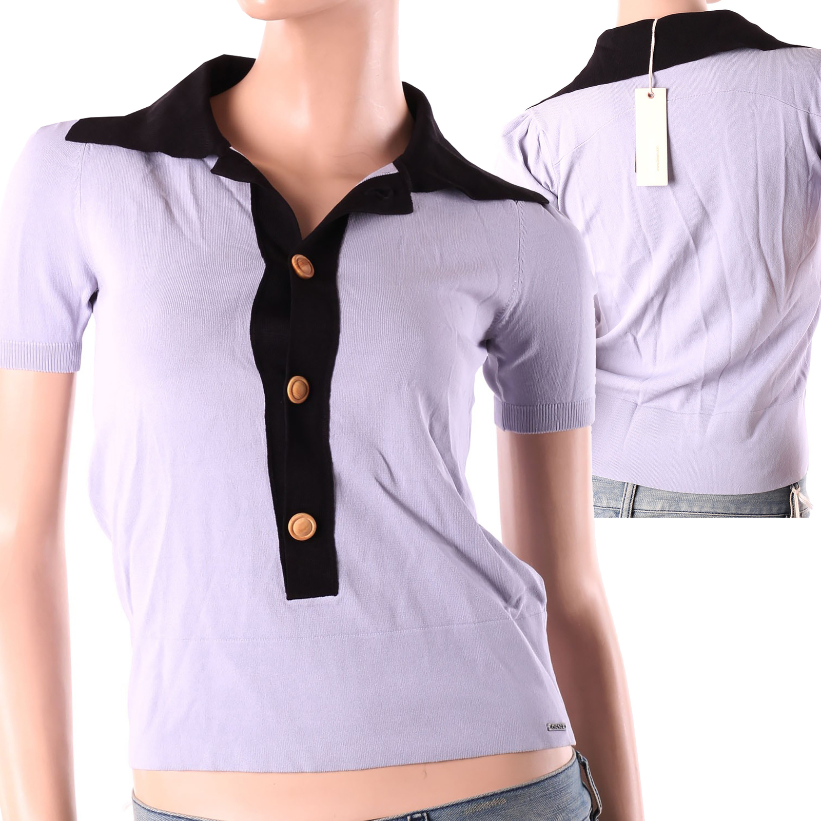 Diesel Damen Poloshirt T-Shirt Shirt Stretch Blau Gr. XS - S NEU