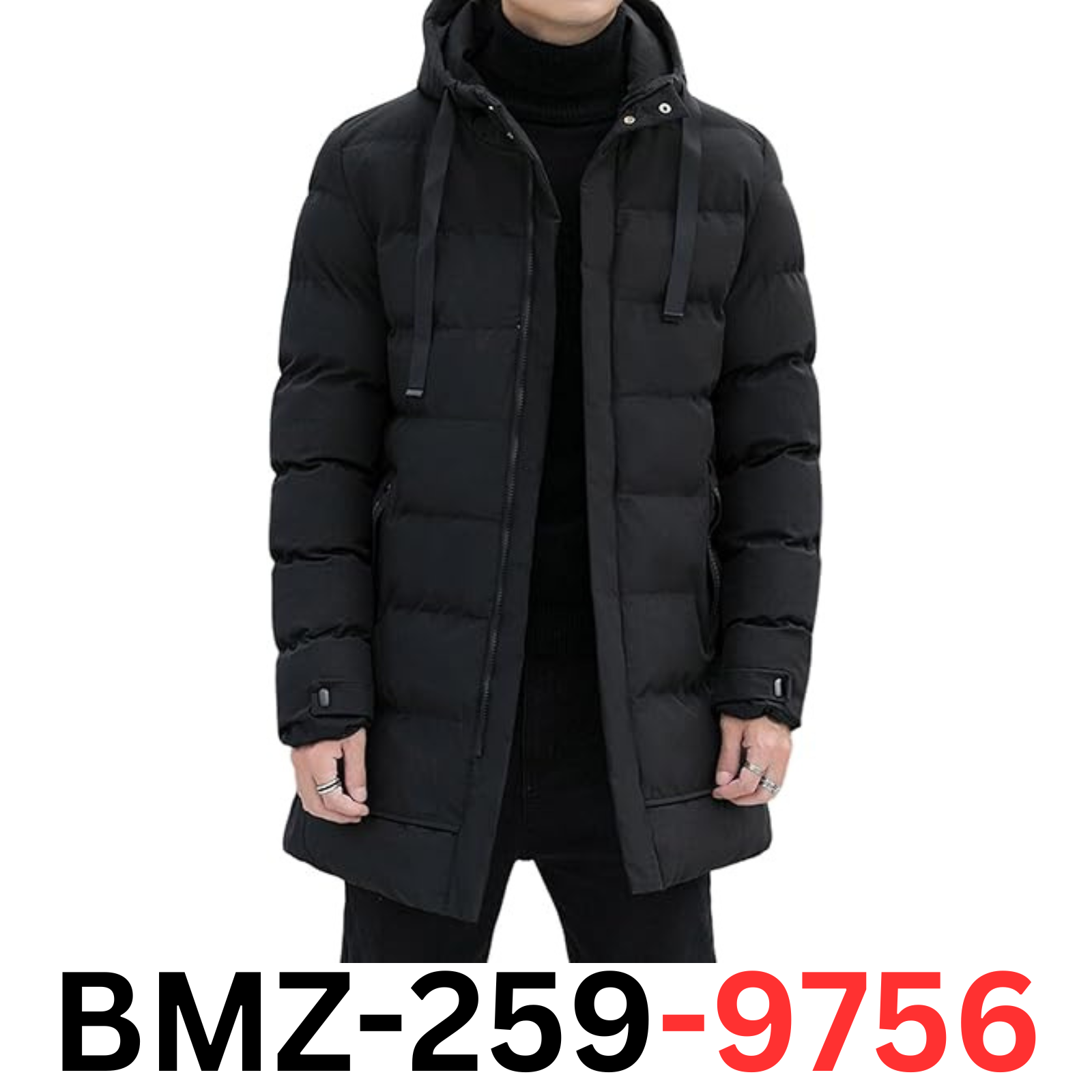 Gihuo Men's Winter Puffer Jacket Hooded Zip Up Long Coat Warm Padded Jacket, XL