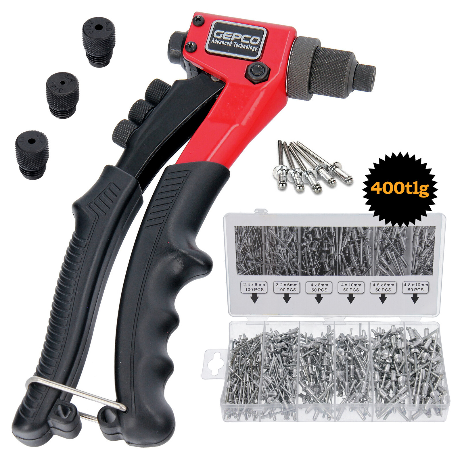 Princer des pinces professionnelles Blind Tongs Pop Rivets Pliant avec 400 PC.