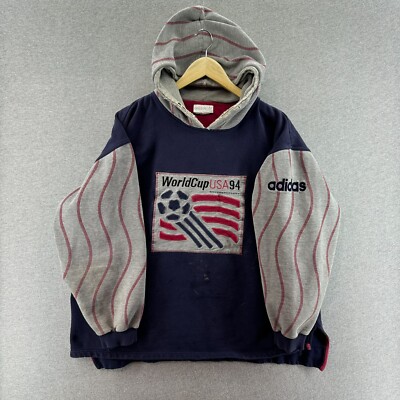 vintage adidas hoodie sweatshirt mens l pullover spell out white y2k 296191045704