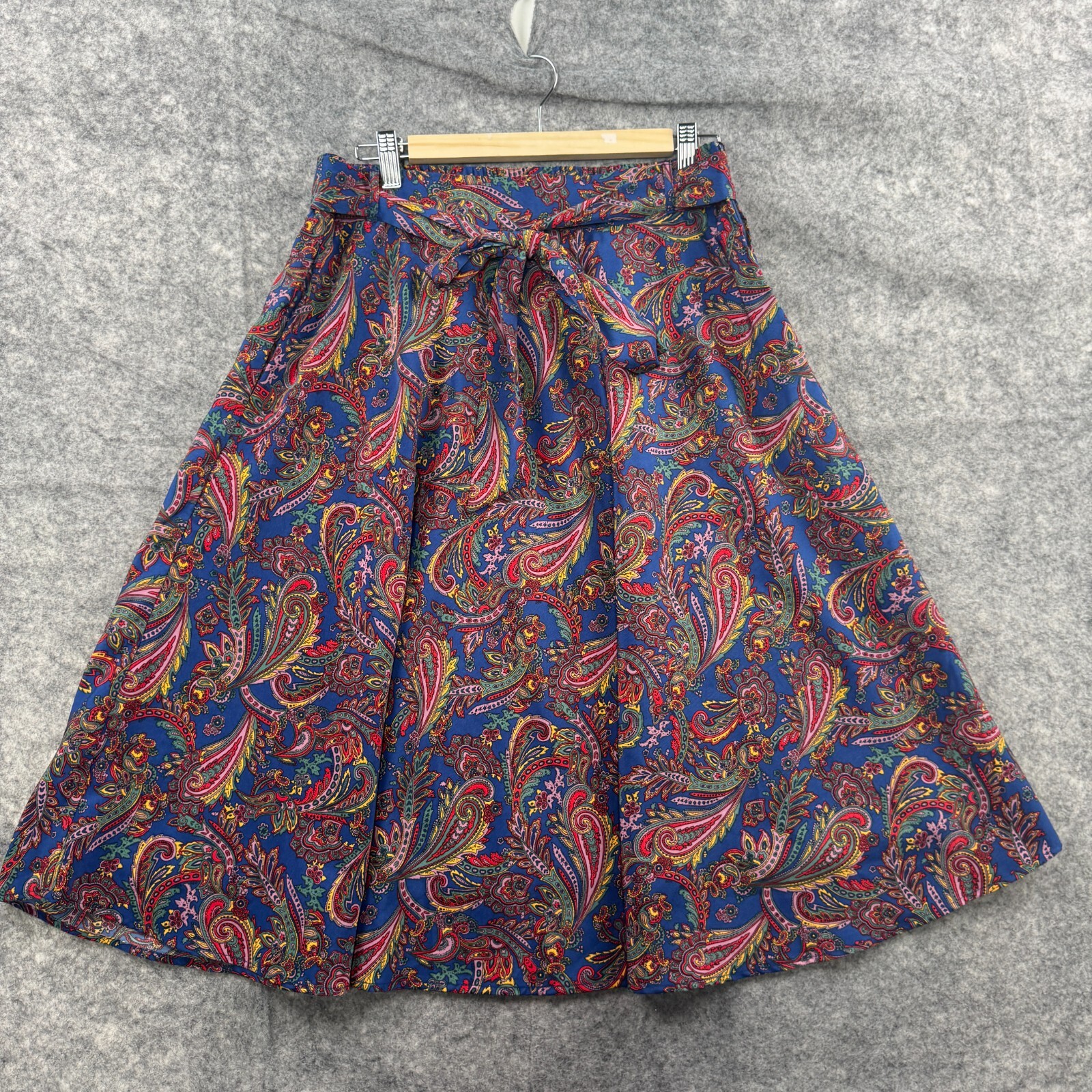 Modcloth Skirt Womens L Red Blue Paisley A Line Belted
