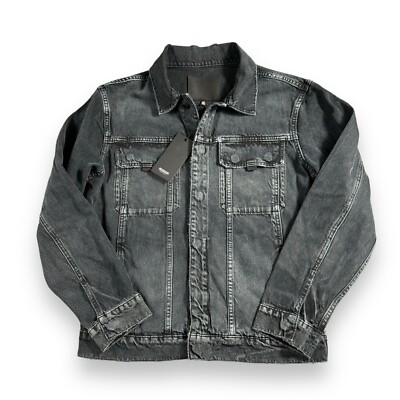 NWT $285 Hudson Jeans Mens Black Distressed Denim Trucker Jacket Sz Medium