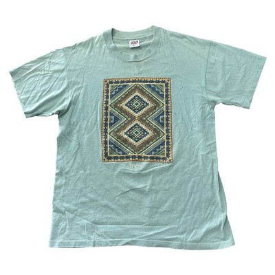 Vintage Taos Single Stitch T-Shirt 90s Graphic Print USA Green Mens Large