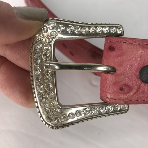 Roper Leather Pink Ostrich Western Belt Rhinestone Removable Buckle Size S K10