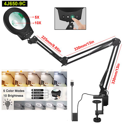 5X/10X Magnifying Glass Lamp with 5 Colour Adjust LED Lights Reading Table Lamp