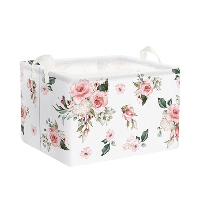 Pink Floral Girl Gift Basket Empty Rectangle Flower Roses Storage Basket Baby Cl