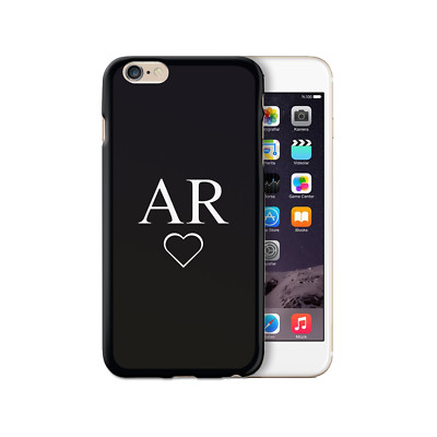 Personalised Initial Phone Case;White Heart Monogram on Black TPU Soft Cover