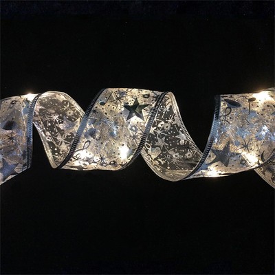 Christmas Ribbons Led Light Strings ,Christmas Hot Stamping Double-Layer Ribbons