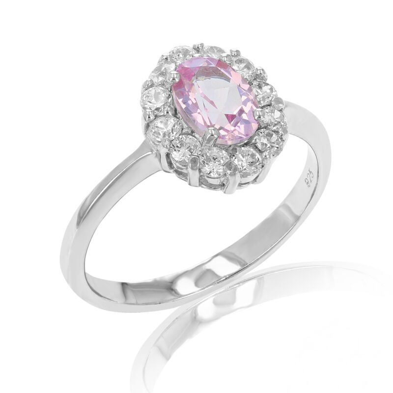 0.70 Ct Pink Topaz Ring For Women .925 Sterling Silver With Rhodium Oval Shape