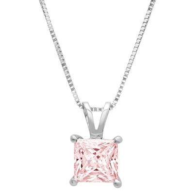 Pre-owned Pucci 2 Ct Princess Vvs1 Pink Pendant Necklace 16 Gift Box Chain Box 14k White Gold