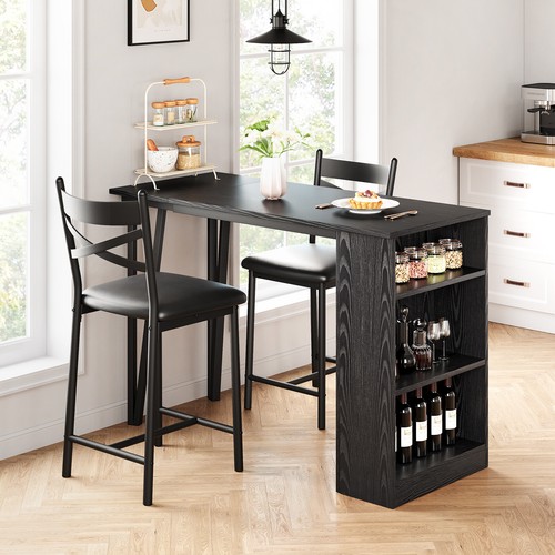 Dining Set Storage Shelves Table and 2 Height Chairs Bar Stools Kitchen Counter