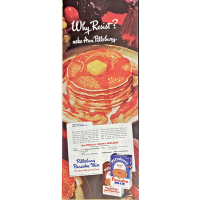 Pillsbury Pancake Mix Vintage Print Ad 1947 Pillsbury Memorabilia Food Ads