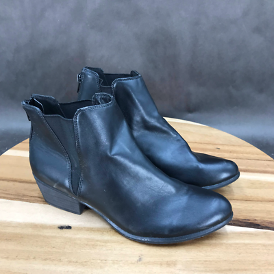 Esprit Black Faux Leather Block Heel Zip Up Ankle Boots Booties