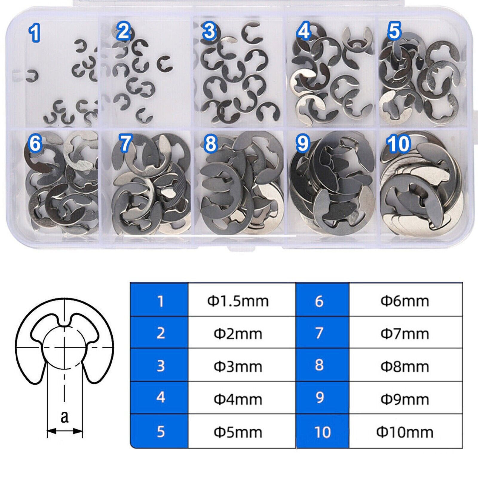 120Pcs E Clips C Circlip Stainless Steel Kit Retaining Ring Assorted 1.5 to 10mm