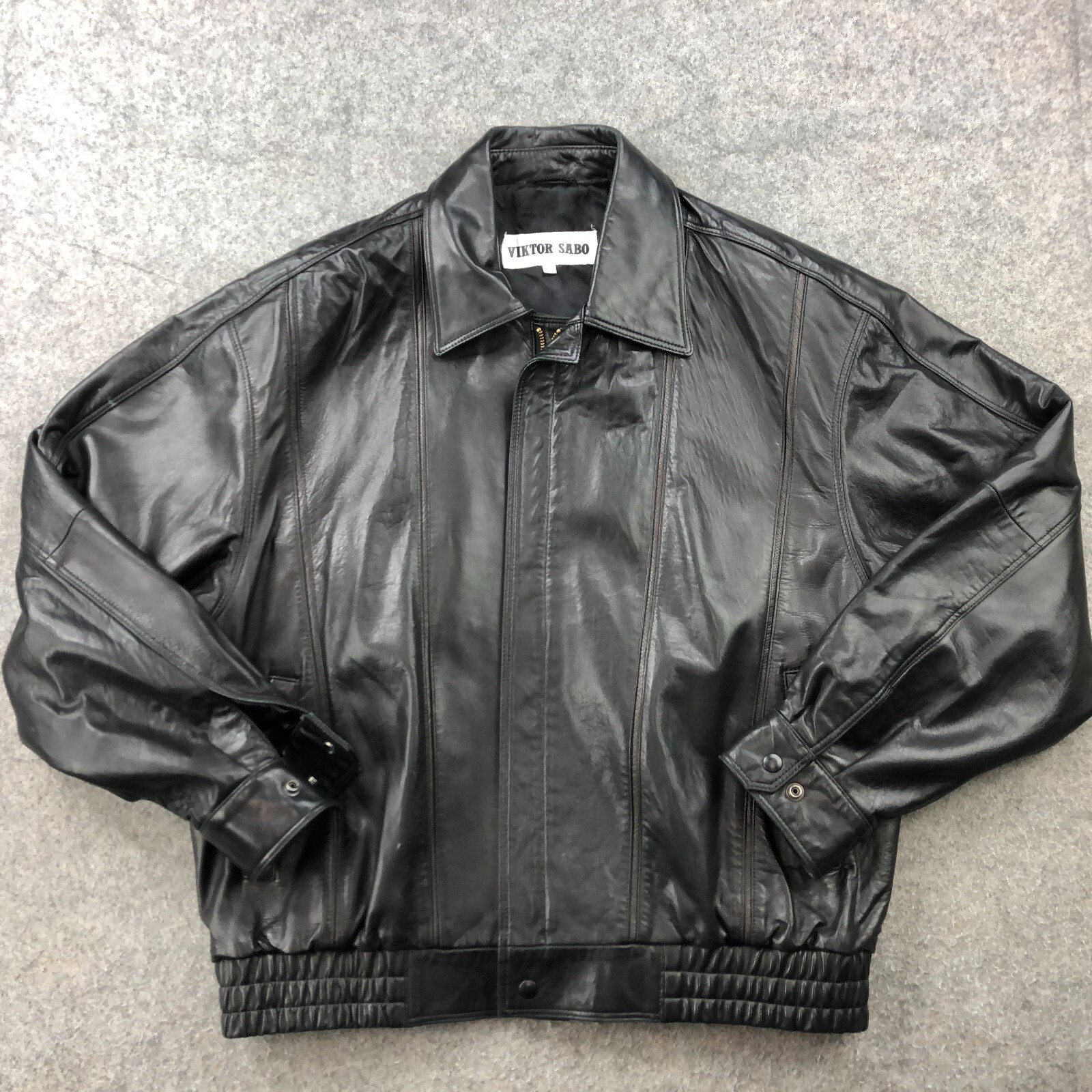 Vintage Viktor Sabo Jacket Mens XL Black Leather Bomber