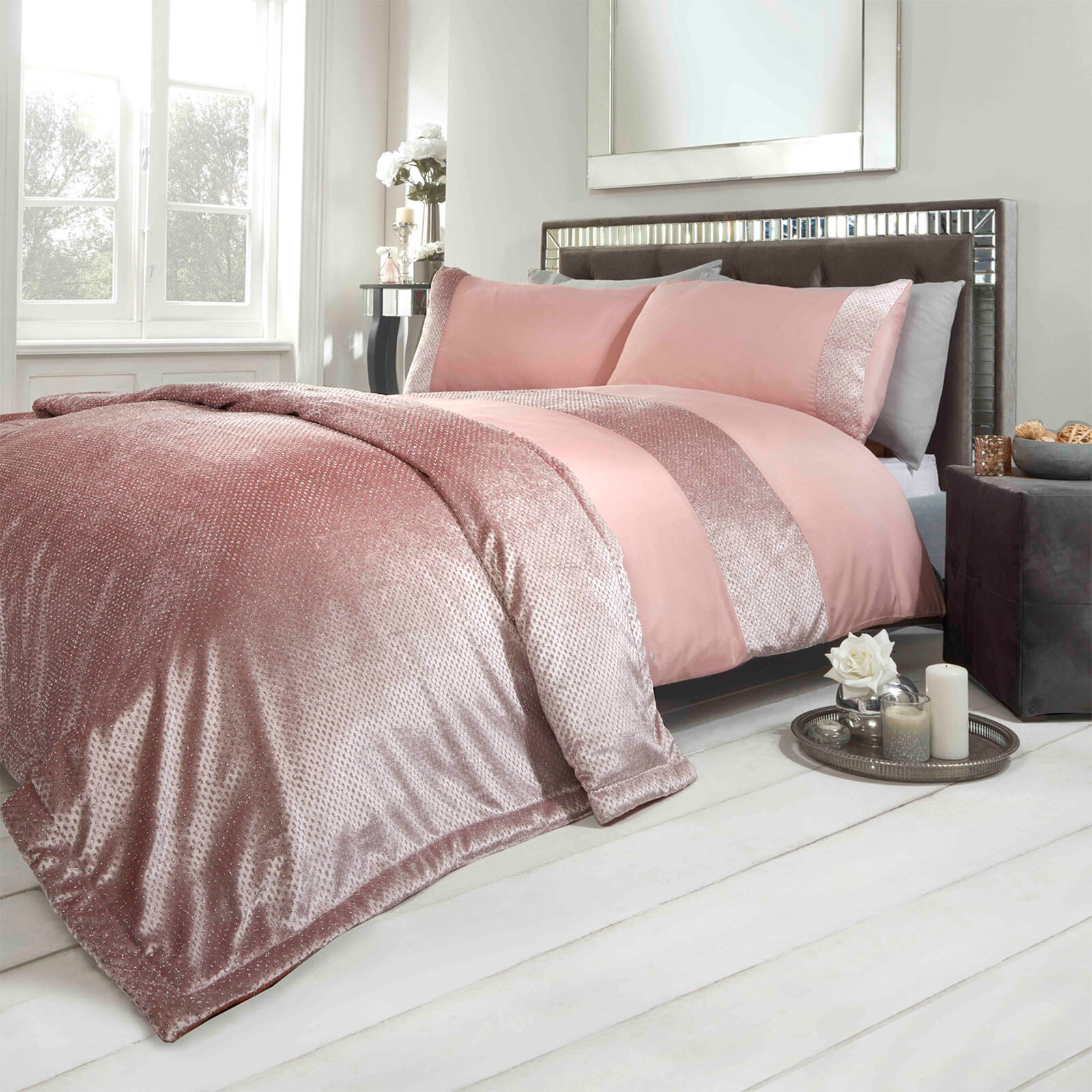 Blush Pink Duvet Cover Glitter Shimmer Metallic Sparkle Velvet Quilt