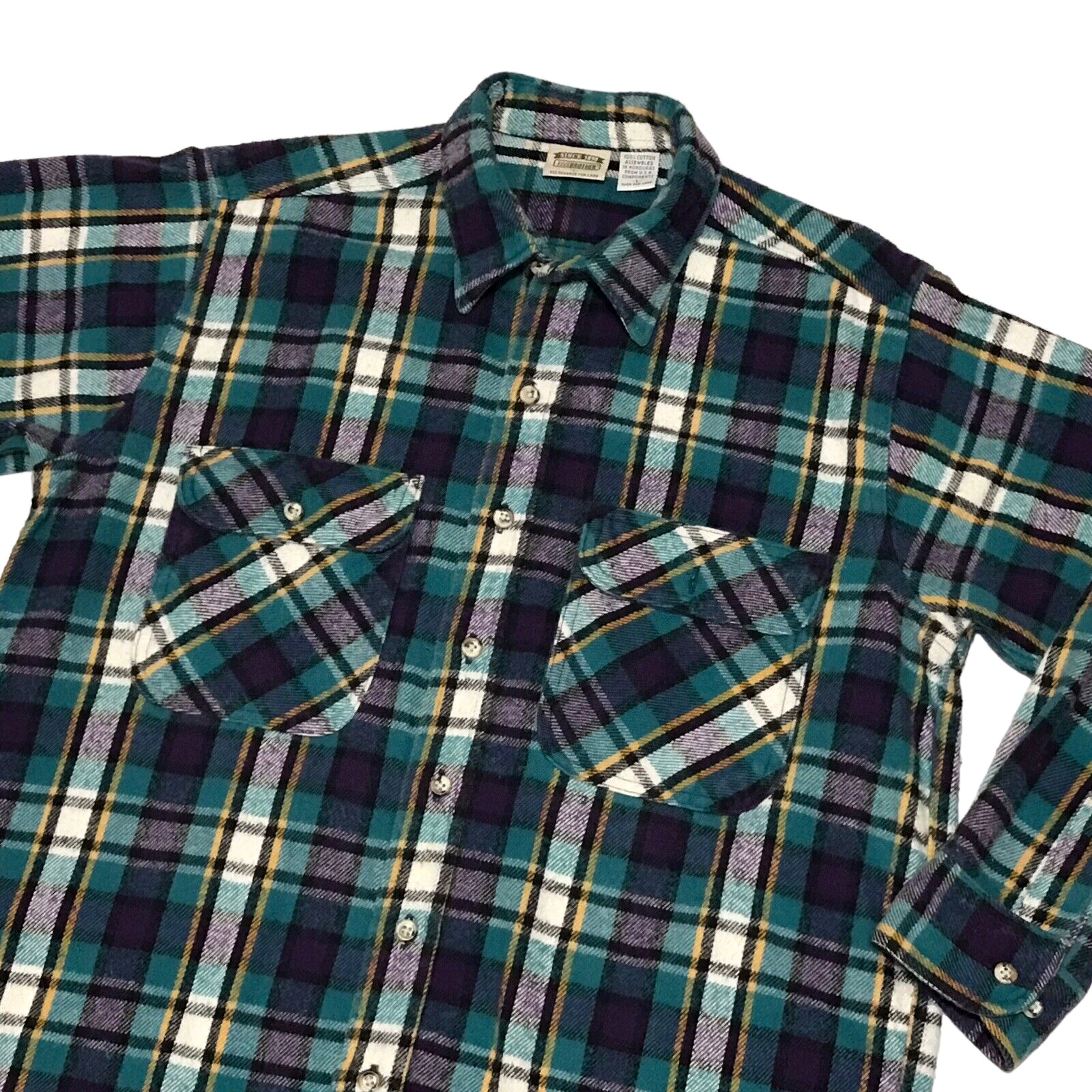 FIVE BROTHER MEN'S FLANNEL TURQUOISE & PURPLE PLAID BUTTON UP