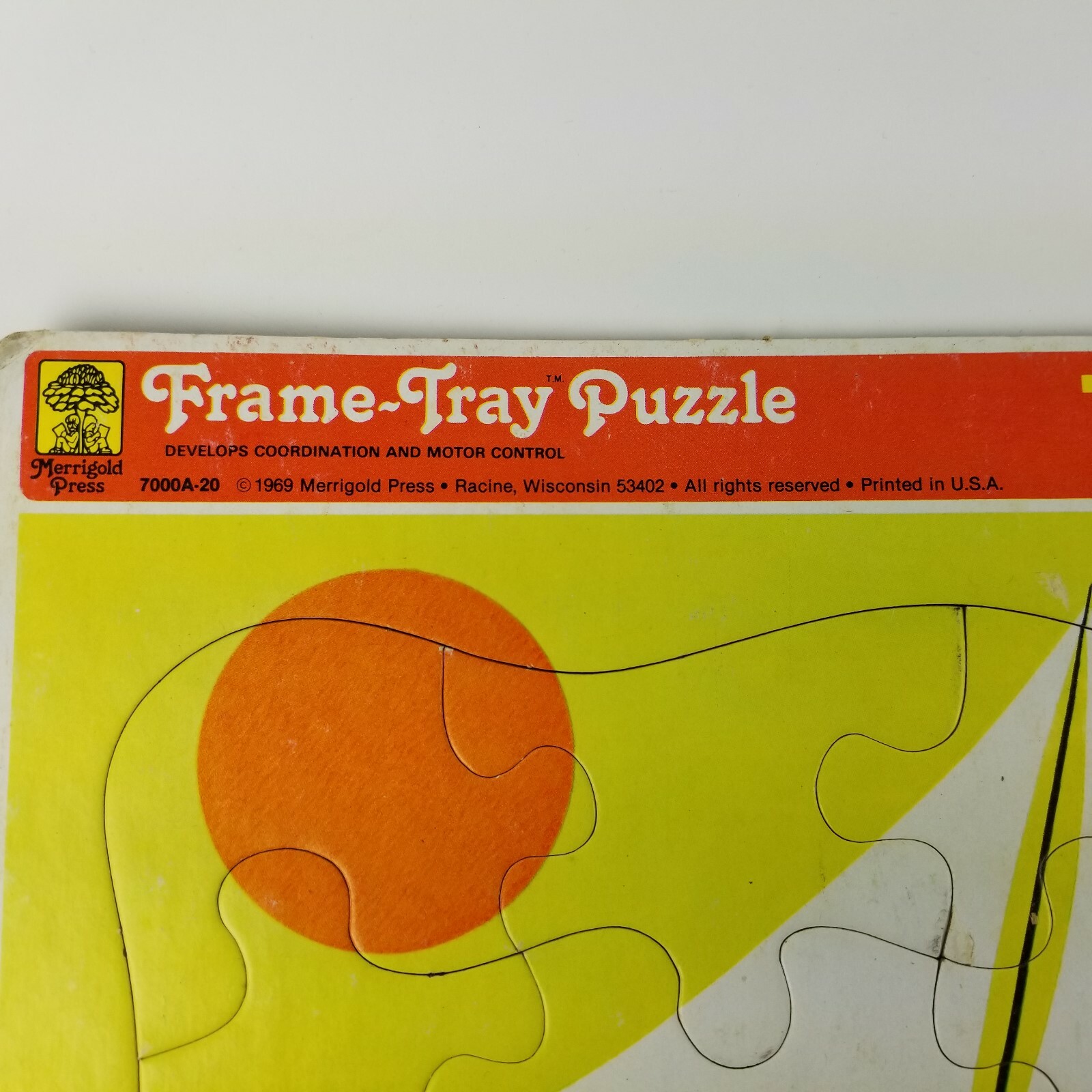 Vintage 1969 Merrigold Press Frame Tray Puzzle Tugboat Boat Water Sun Sailboat