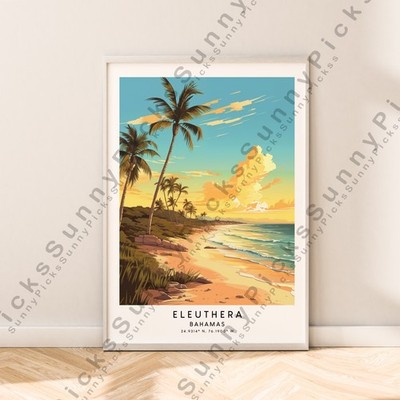 Eleuthera Muro Poster Illustrazione Art Bahamas Viaggi Stampa Decorazione Regalo