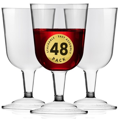 DecorRack 48 Wine Glasses, 6 Oz -BPA Free- Plastic Party Wine Cups, Perfect f...