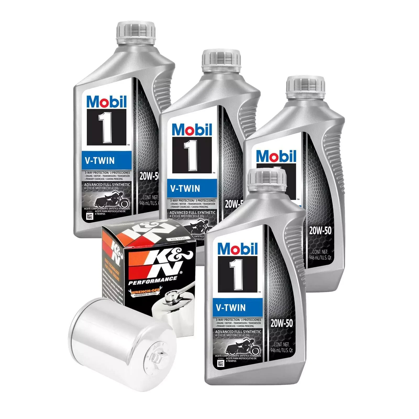 K&N / Mobil 1 Racing 4T 10W40, 4 Quarts Oil Change Kit Fits