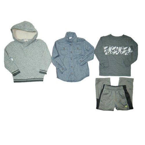 11 PC BOYS SZ 4T 4 YRS SCHOOL PREPPY OUTFITS LOT SHORTS SHIRTS HOODIE CAT & JACK