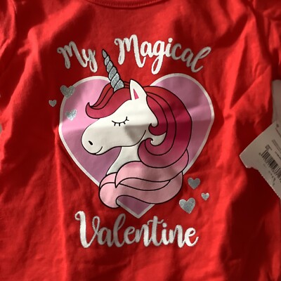 My Magical Valentines Day long sleeve Graphic Shirt Girls 18 mon Red Unicorn NEW
