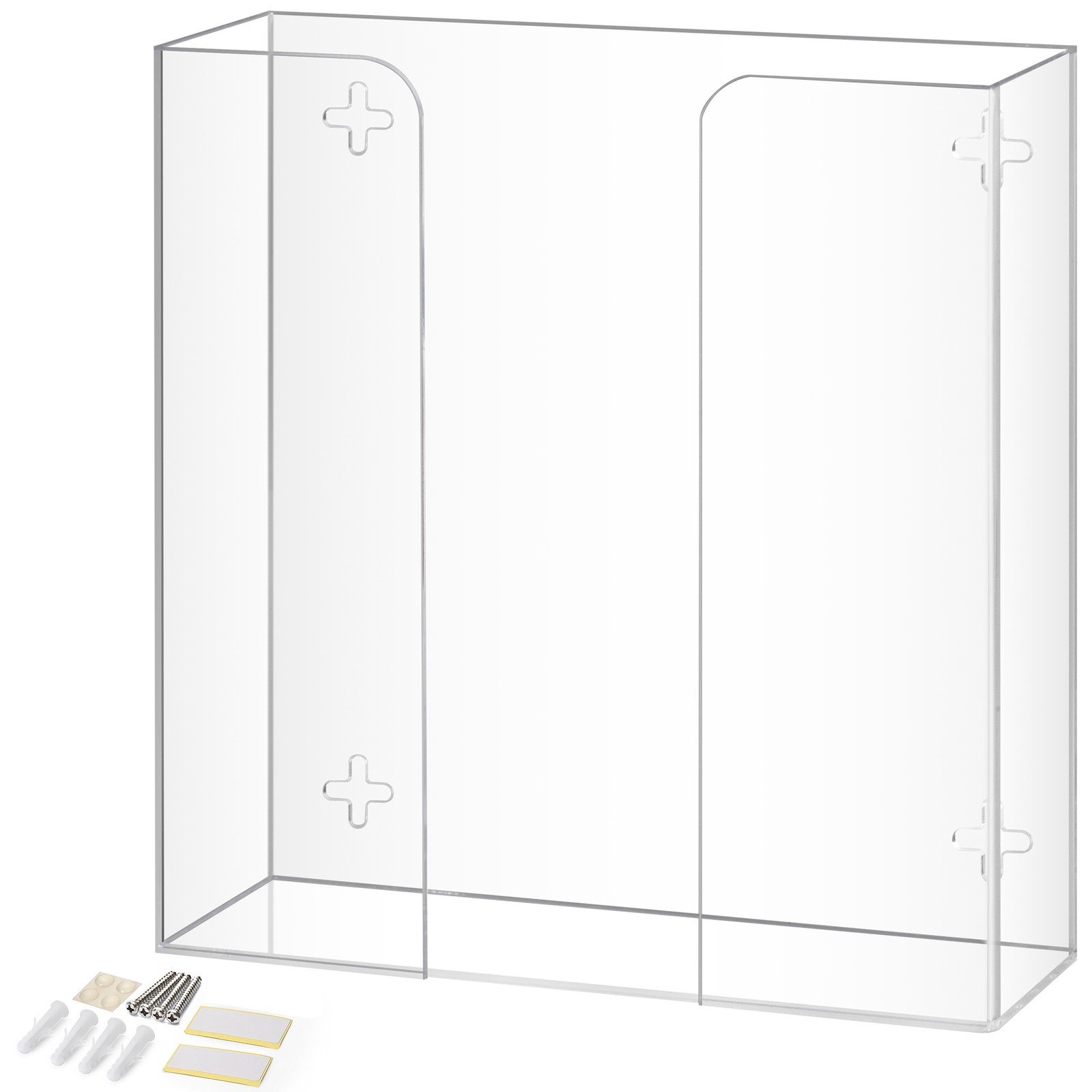 Double Glove Box Holder Dispenser - Wall Mount or Countertop Load Open Top Clear - Picture 1 of 10