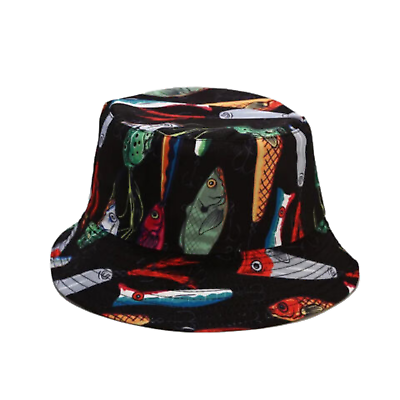 Black Fishing Lure Pattern Unisex Bucket Hat Beach Sun Hat M 56-58cm