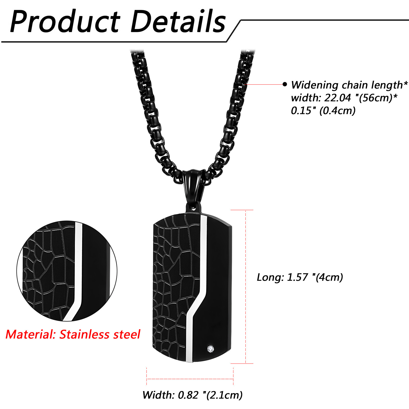 Men's Military Army Black Dog Tag Pendant Stainless Steel Necklace