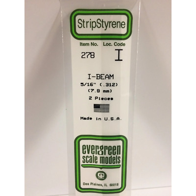 Evergreen 278 Styrene Plastic I Beam 0.312'' 7.9mm x 14'' (2)