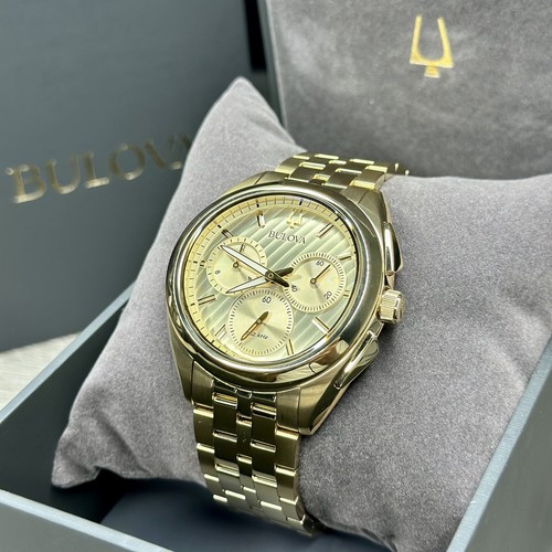 Pre-owned Bulova New✅curved✅  Curv Chronograph Gold Stainless Steel Men's Watch 97a125 $895