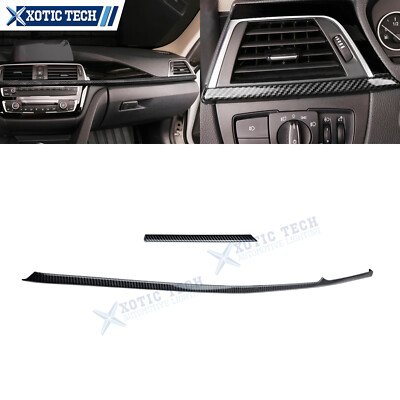 2x Carbon Fiber Style Center Dashboard Lower Strip Cover Kit For BMW F30 F31 F34