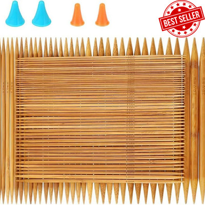 RELIAN Double Pointed , 75 Pcs Bamboo Knitting Needles Set, 15 Sizes 2.0Mm