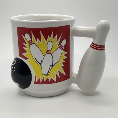 Vintage 1989 Earthenware 3D Bowling Ball And Pins Sporting Coffee Mug Sports