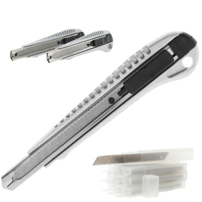 3 x Cuttermesser 9mm inkl. 100 Ersatzklingen Aluminium Profi Line Messer Cutter