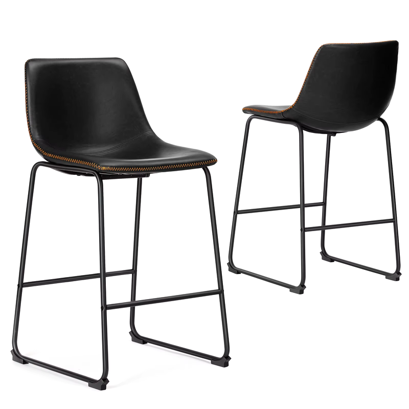 Set of 2 PU Leather Bar Stools, Counter Height, Comfortable Sponge Cushion