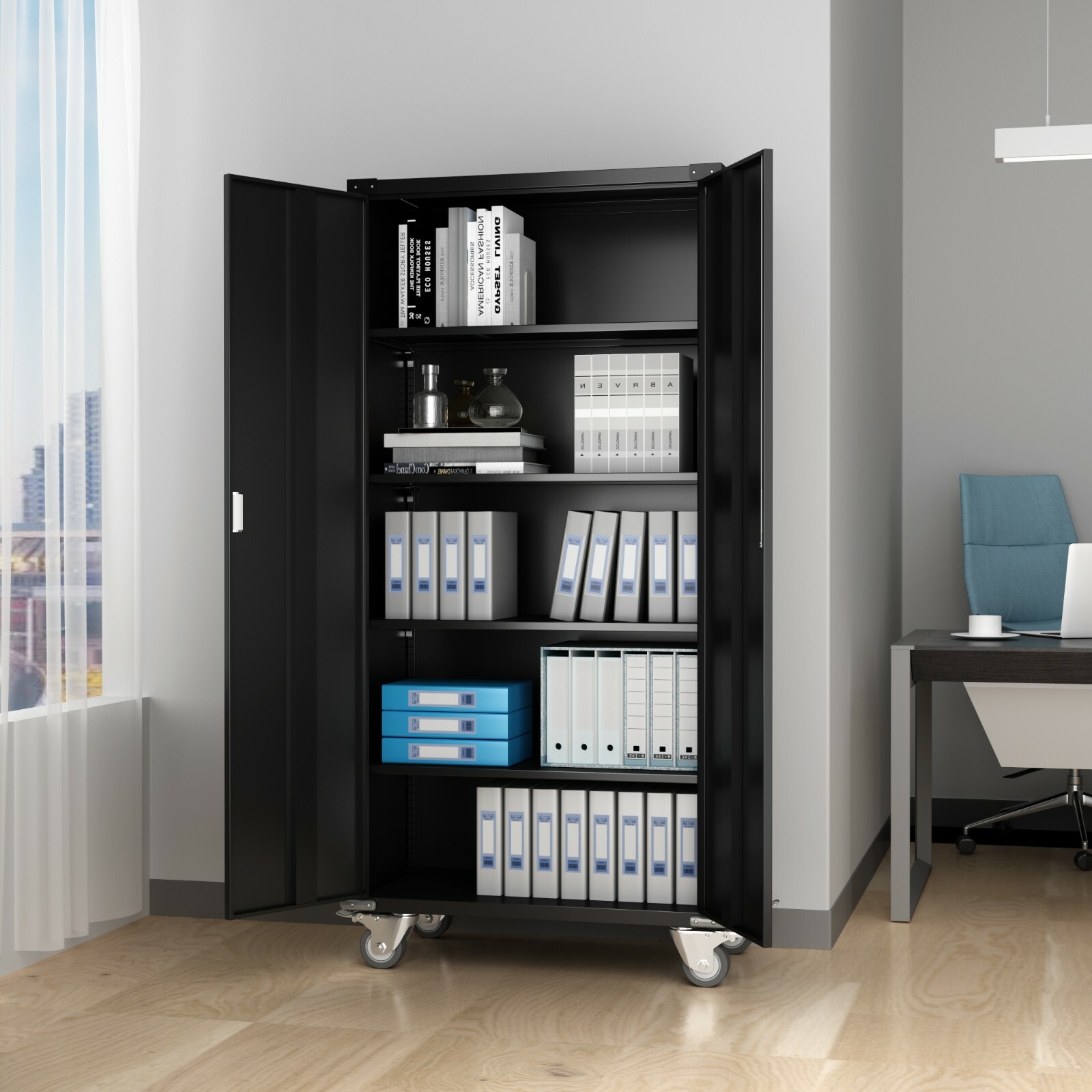 Rolling Steel Storage Cabinet Adjustable Shelves Garage ...