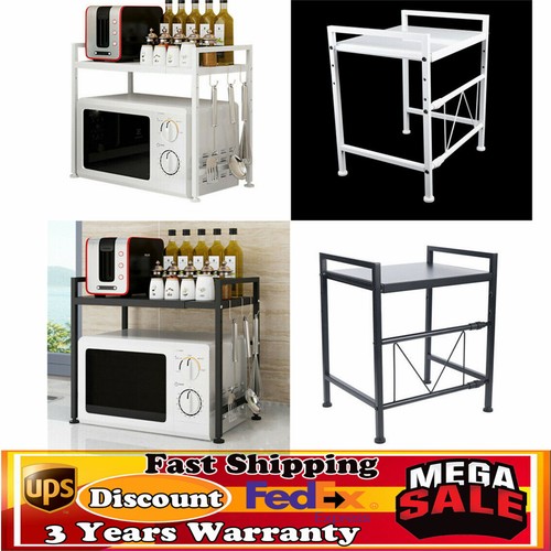 Microwave Oven Rack Shelf Stand 2 Tier Flexible Kitchen Countertop Storage +Hook