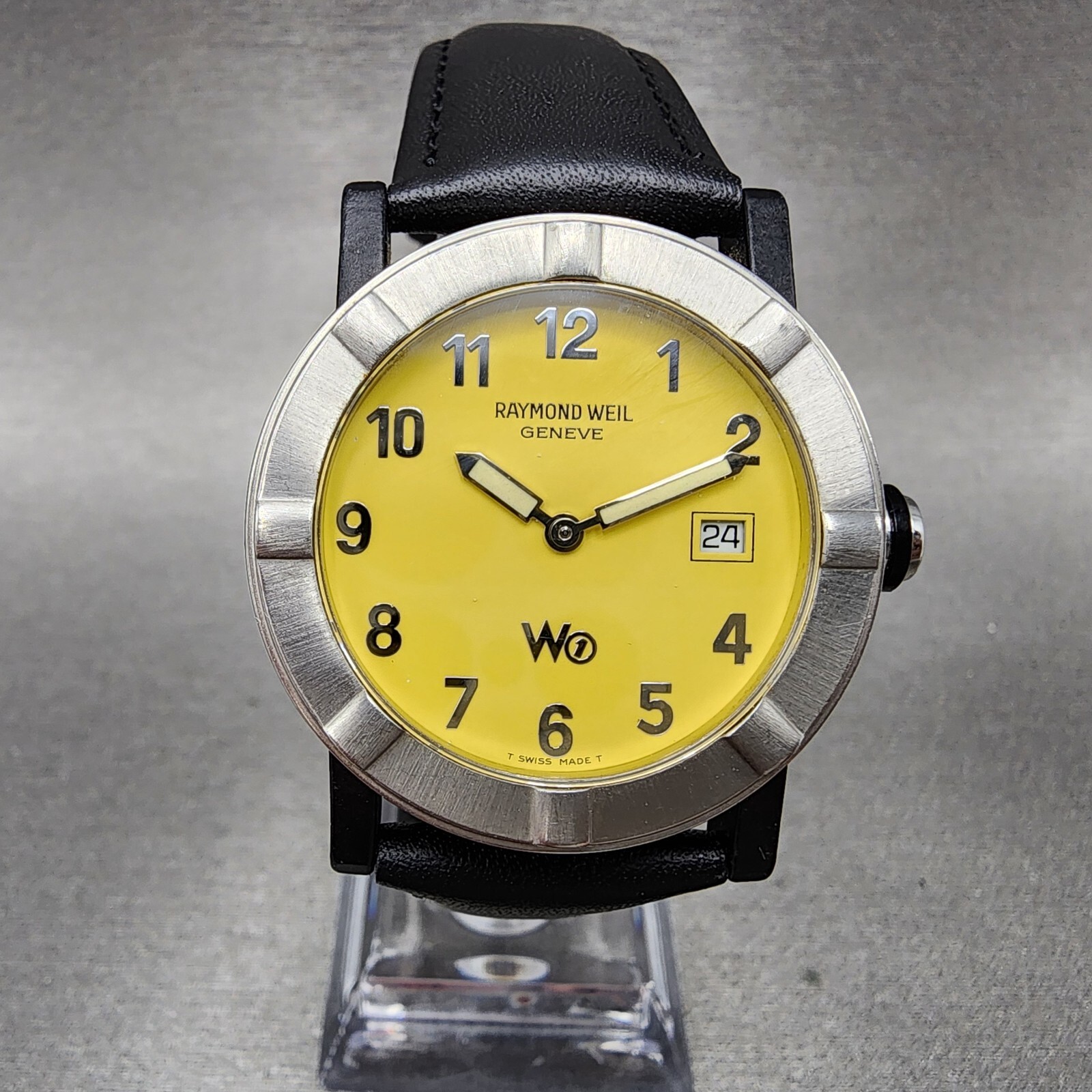 Raymond Weil W1 Watch Men 35mm Yellow Dial Black Tone Date Raymond Weil W1 Watch Men 35mm Yellow Dial Black Tone Date