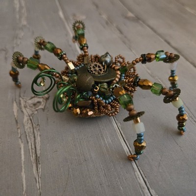 Handmade Beaded Multicolor Steampunk Spider Brooch Halloween 5