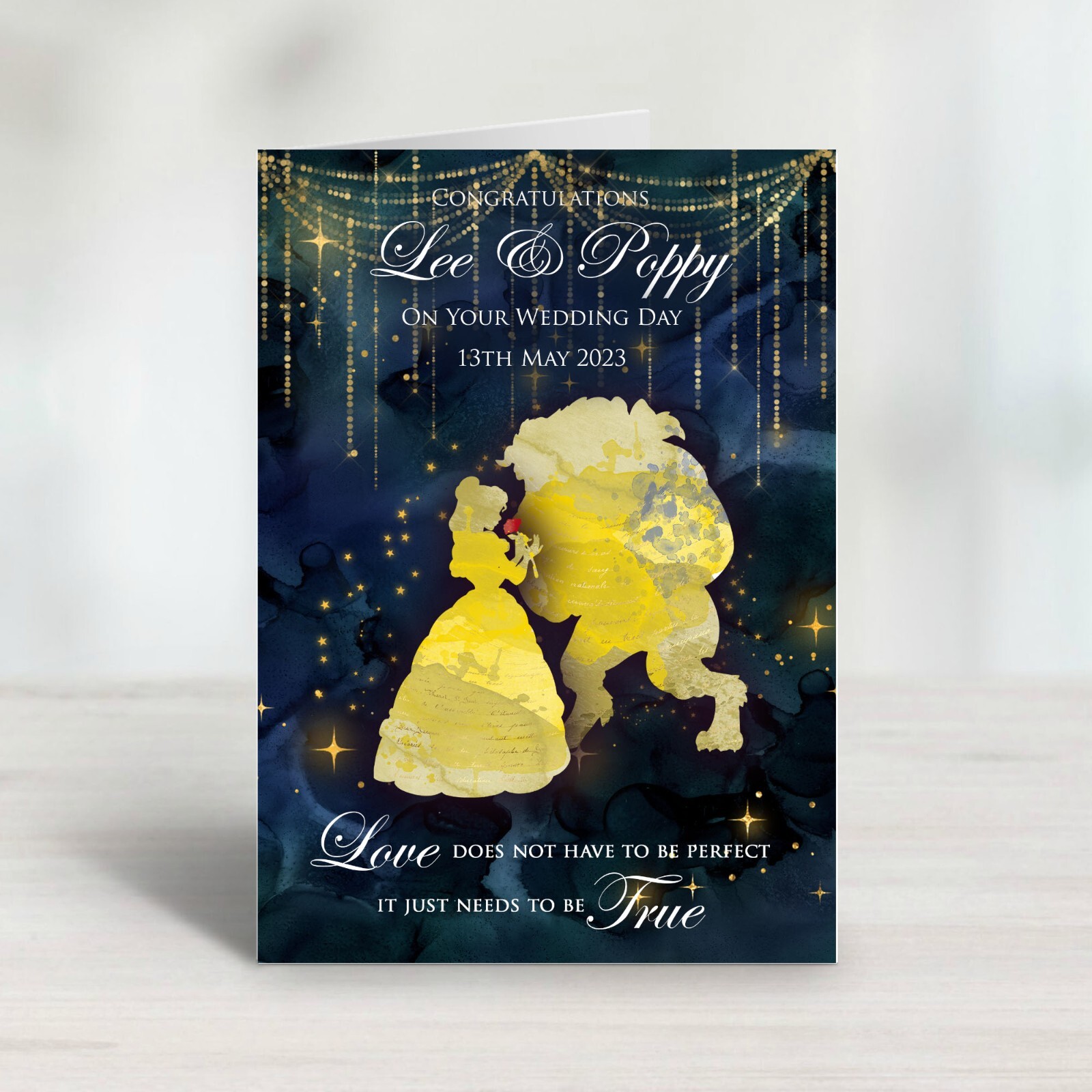 Personalised Blue & Gold Beauty & The Beast Wedding card Design | eBay for Beauty And The Beast Wedding Invitation Template Free