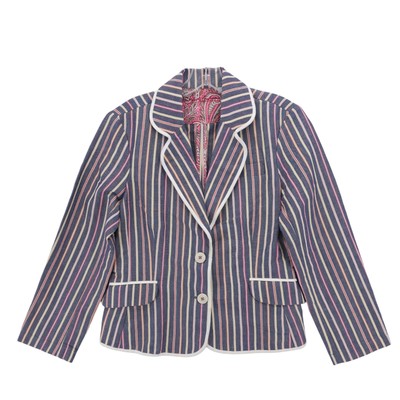 ROBERT GRAHAM Women's Blazer Jacket Cotton Linen Blend Striped Size SMALL