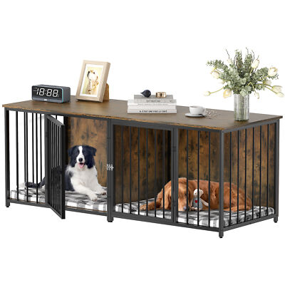 Double Dog Crate Furniture 80.2 inch Large Breed Dog Kennel w/ Divider for 2 dog