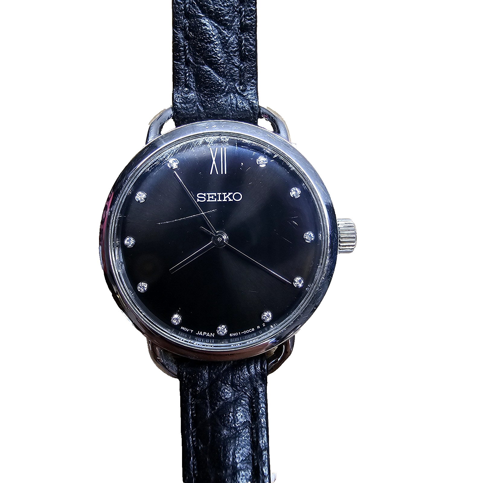 Seiko Ladies Conceptual Wrist Watch With Crystals black face leather band