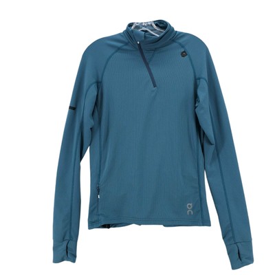 RUN ON CLOUDS Women's Clima Shirt Teal Blue 1/4 Zip Stretch Thumbhole Size LARGE