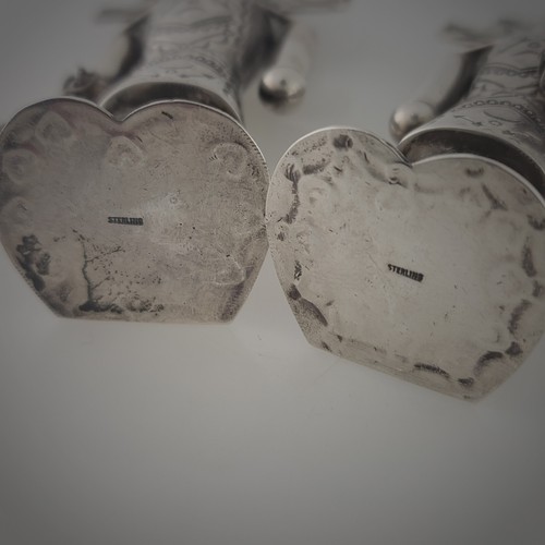 Rare Navajo Sterling pr Salt & Pepper Shakers figural & hand stamped decorations